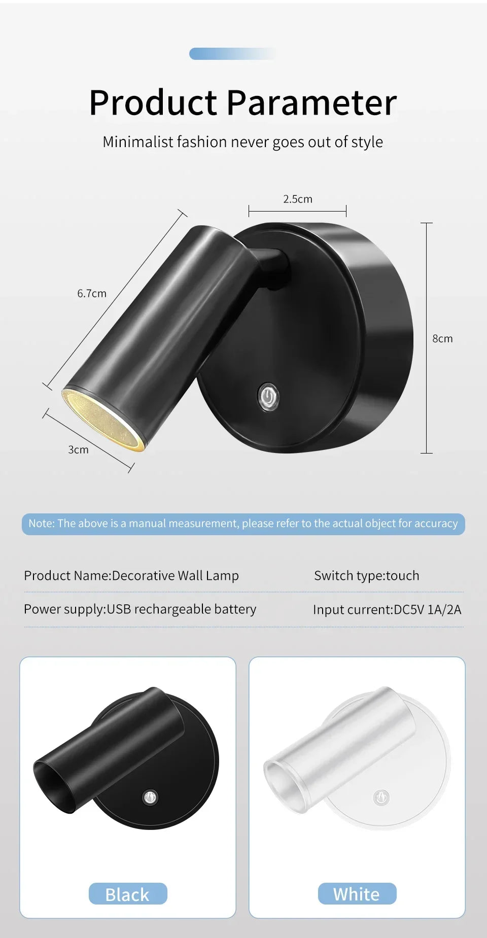 Rechargeable LED Wall Lamp Touch Night Lights Wireless Magnetic Spotlight 360° Rotation For Bedroom Bedside Reading Lighting