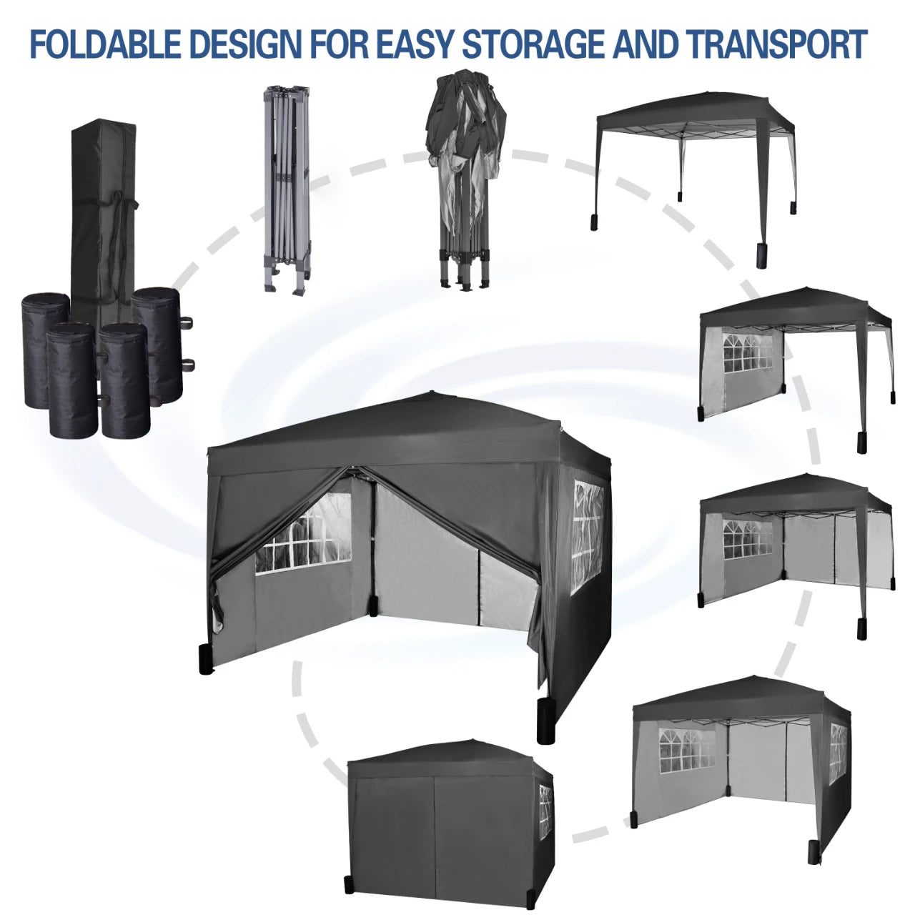mcc direct Pop-up Gazebo 3m x 3m with Sides & 4 Weight Bags & Silver Protective Layer Waterproof Marquee Canopy WS