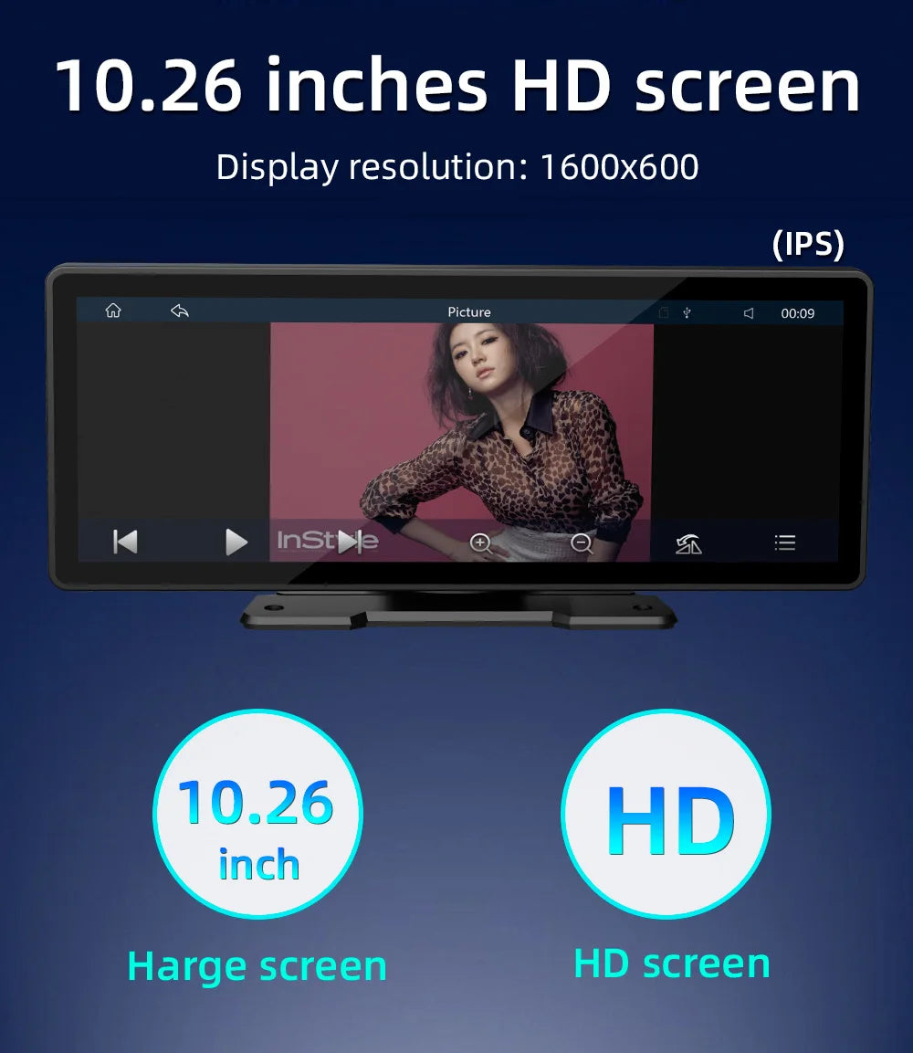 BQCC 10.26 Inch Portable MP5 Multimedia Video Player Android Auto Wireless Carplay Screen HD Rear Reversing Camera Car Radio