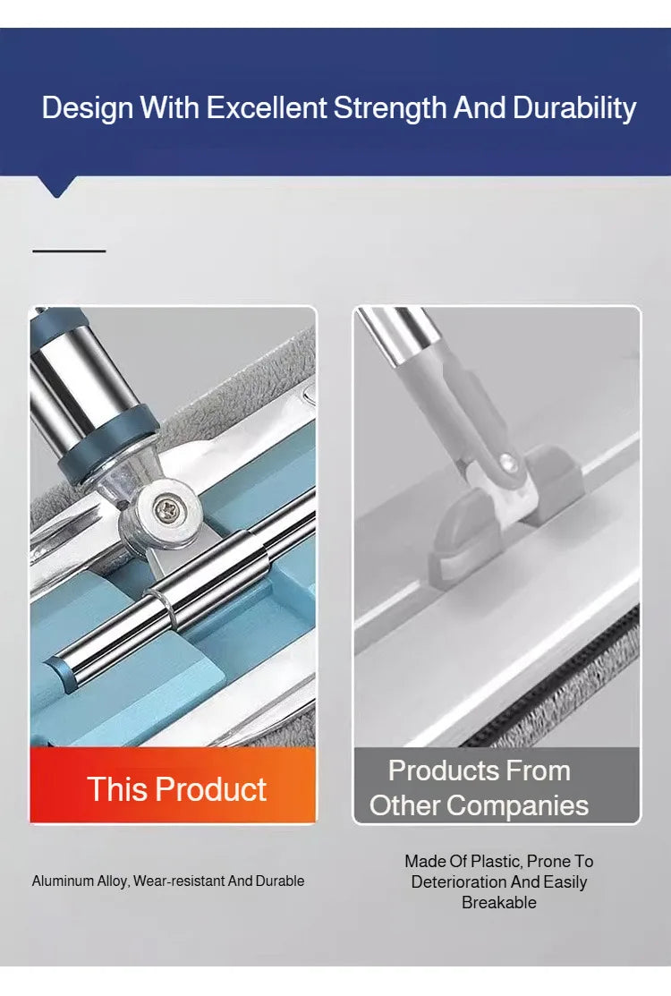 Lazymen Steel Clamp Flat Mop No Hand Wash Needed Floor Cleaning Tool Home Use Stainless Steel Pole Fine Fiber Cloth Dust Pusher