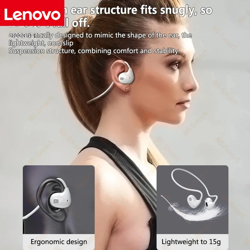 Lenovo Bone Conduction Earphones Bluetooth 5.3 Sports Wireless Headphones Ear Hook Waterproof Headset for Running Driving