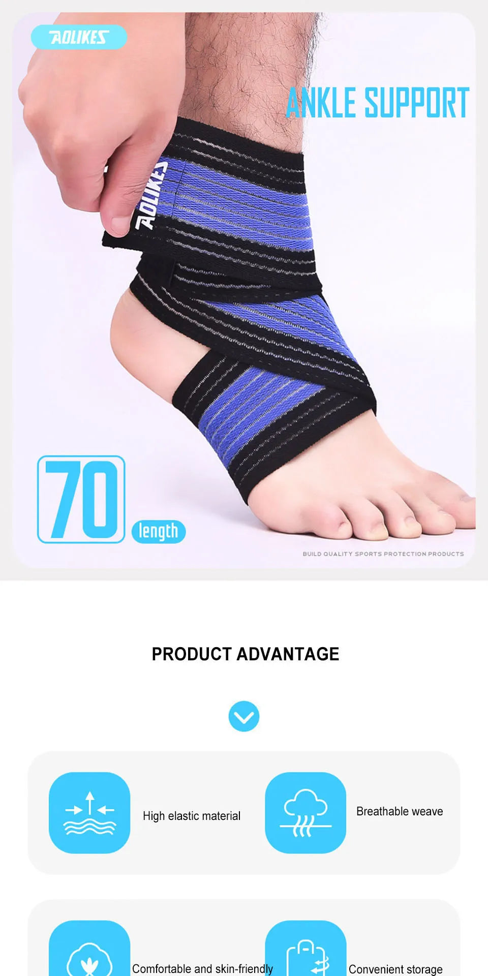 AOLIKES Professional Sports Strain Wraps Bandages Elastic Ankle Support Pad Protection Ankle Bandage Guard Gym Protection