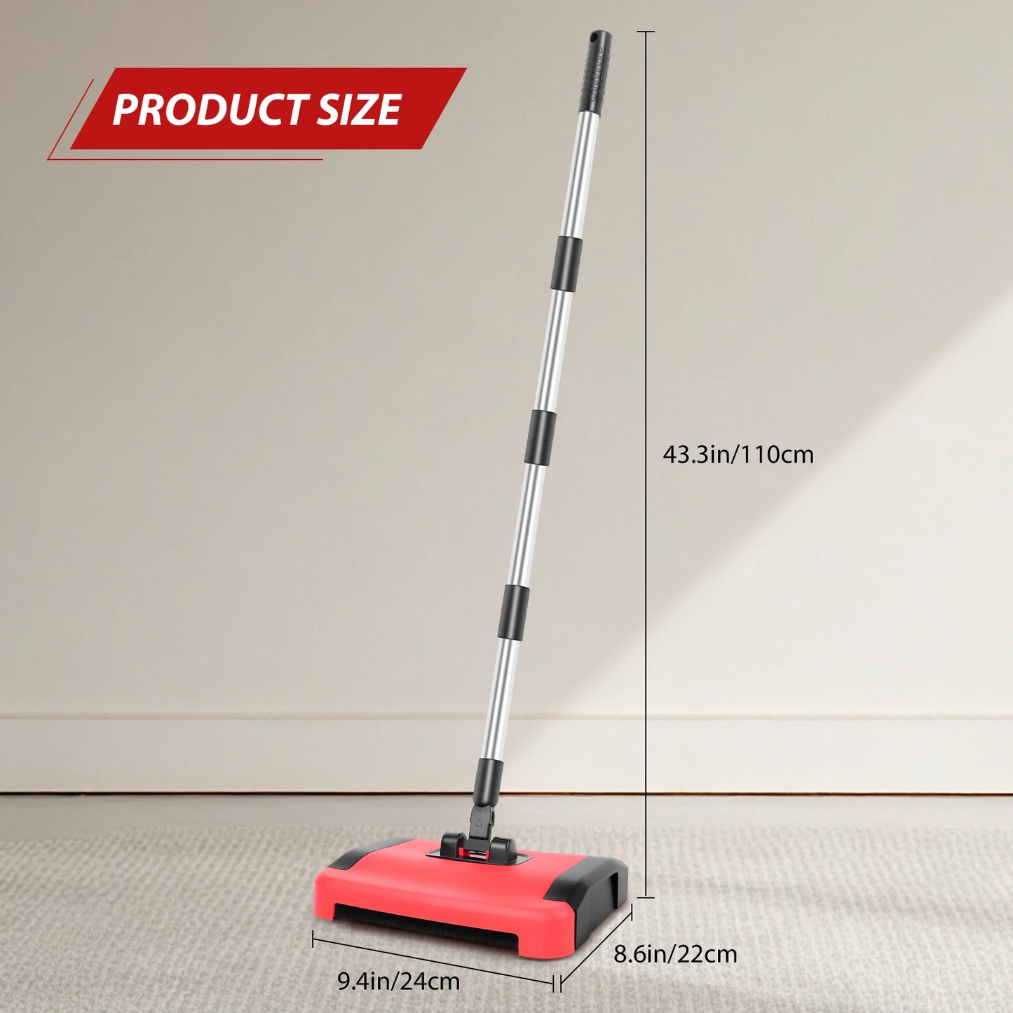 Carpet Floor Sweeper, Manual 3 Rolling Brushes Floor Carpet Brush, Non Electric Quite Rug Roller Brush Push for Cleaning Pet Hai