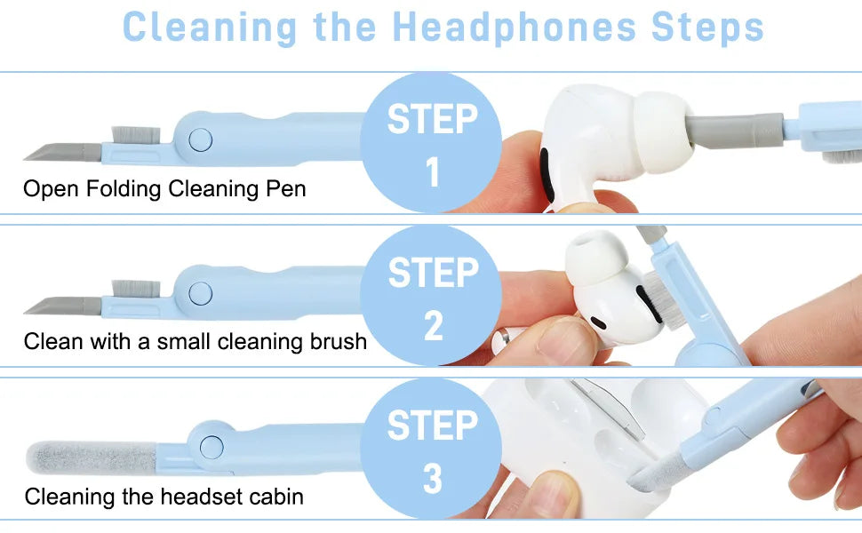 7-in-1 Computer Keyboard Cleaner Brush Kit Earphone Cleaning Pen For Headset Keyboard Cleaning Tools Cleaner Keycap Puller Kit