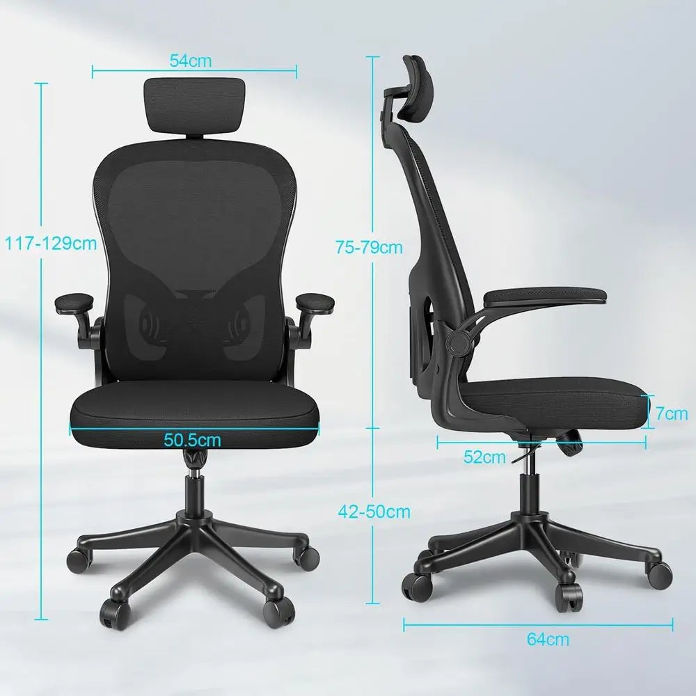 Office Desk Chair with FlipUp Armrest High Back Ergonomic Computer Chair with Adjustable Headrest and Lumbar Support Executive