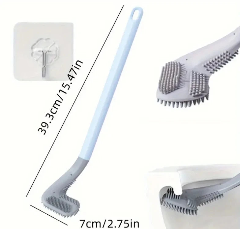 1pc Flexible Silicone Toilet Brush with Long Handle and 360 Degree Rotation - Wall Mounted Design for Bathroom Cleaning