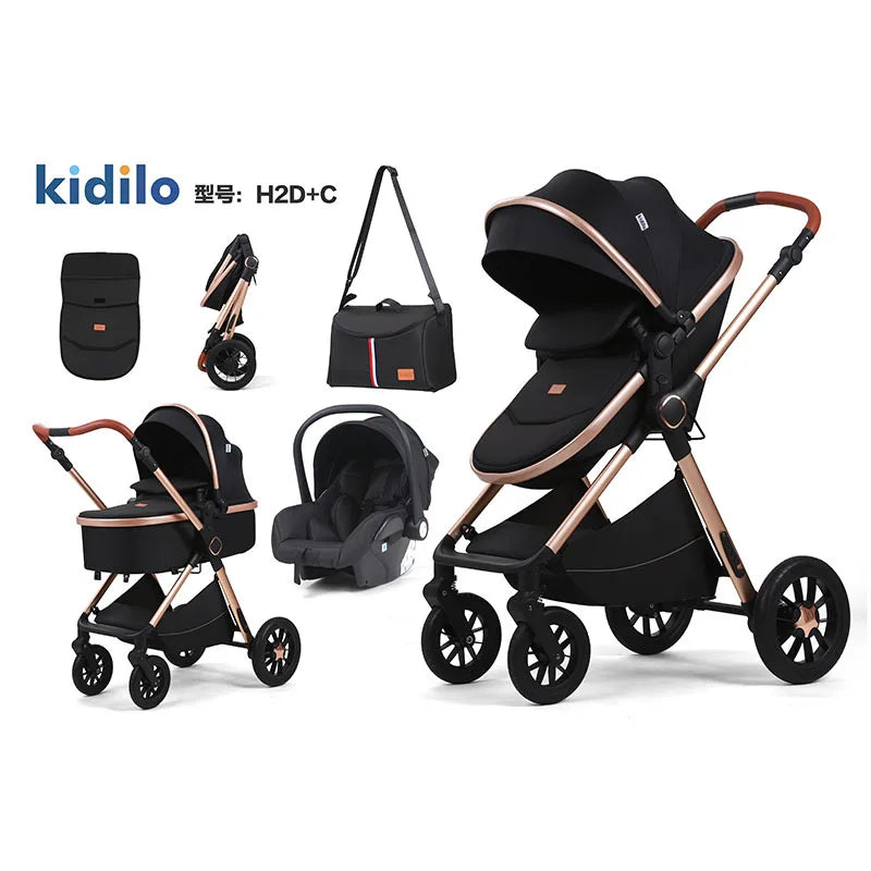 Kidilo stroller can sit and lie down folding shock absorber basket three in one two-way newborn baby high landscape