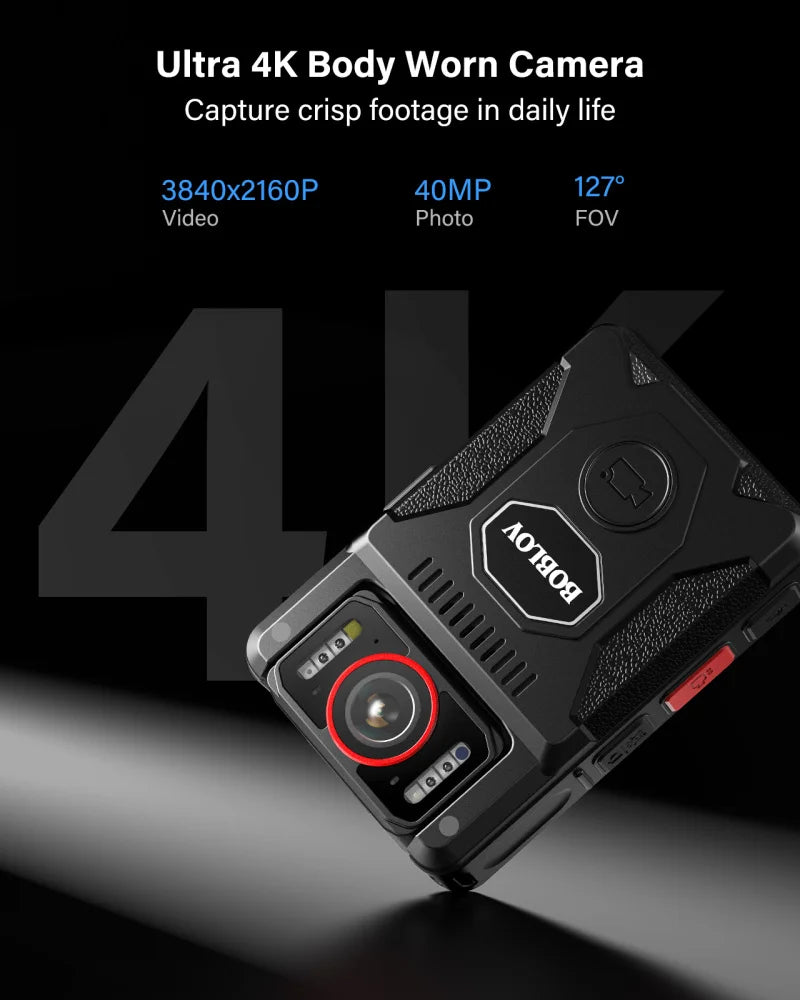 BOBLOV M7 Pro 4K GPS Body Mounted Camera 128GB Video Recorder 180° Rotate Camera 4000mAh Battery 15 Hours Recording GPS Bodycam