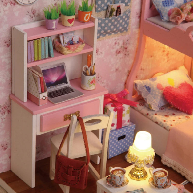 Wooden Mini Doll House Assembled Model Building Small House Kit 3D Puzzle Toys Bedroom Decoration With Furniture Gifts Dollhouse