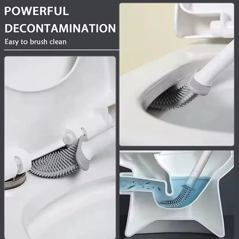 Hanging Silicone Toilet Brush Cleaner with Long Handle Flexible Cleaner Bathroom Brush Quick Drying Holder Bathroom Accessories