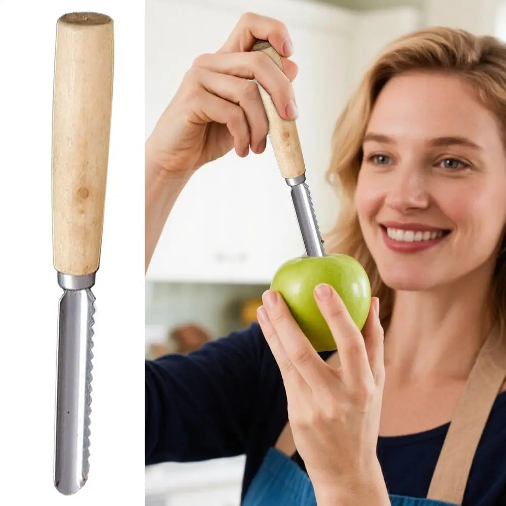 Corer Tool Kitchen Stainless Steel Pear Pitter Anti-Slip Manual Kitchen Corer with Wood Handle for Fruit Slicing Cooking Salad