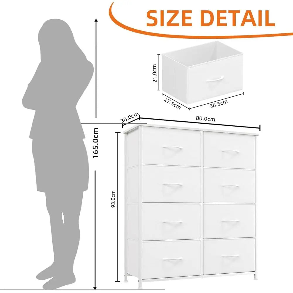 Tall Chest of Drawers for Bedroom, 8-Drawer Wide Storage Organizer, Fabric Dresser or Closet, Nursery Bed, Living Room, Laundry,