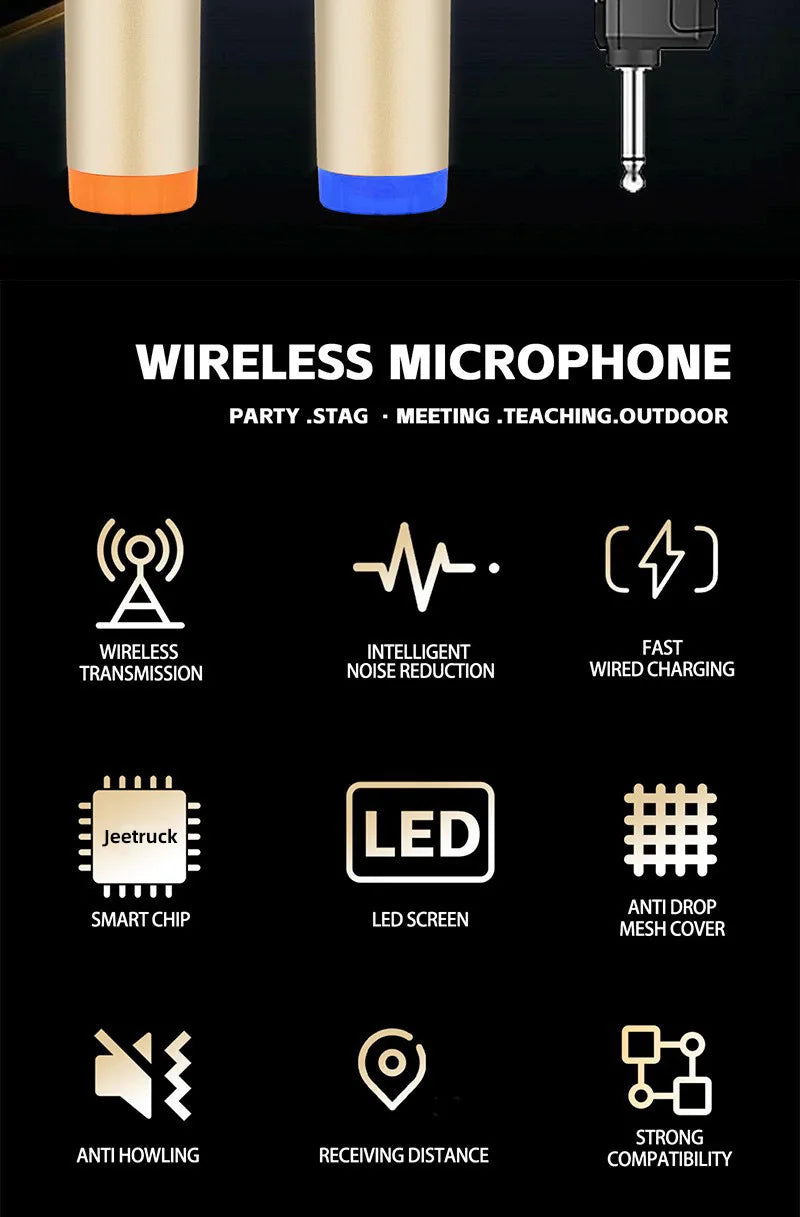 Lenovo Wireless Microphone 2.4G UHF Fixed Frequency 2 Channels Handheld Micphone For Live Party Karaoke Professional Meeting