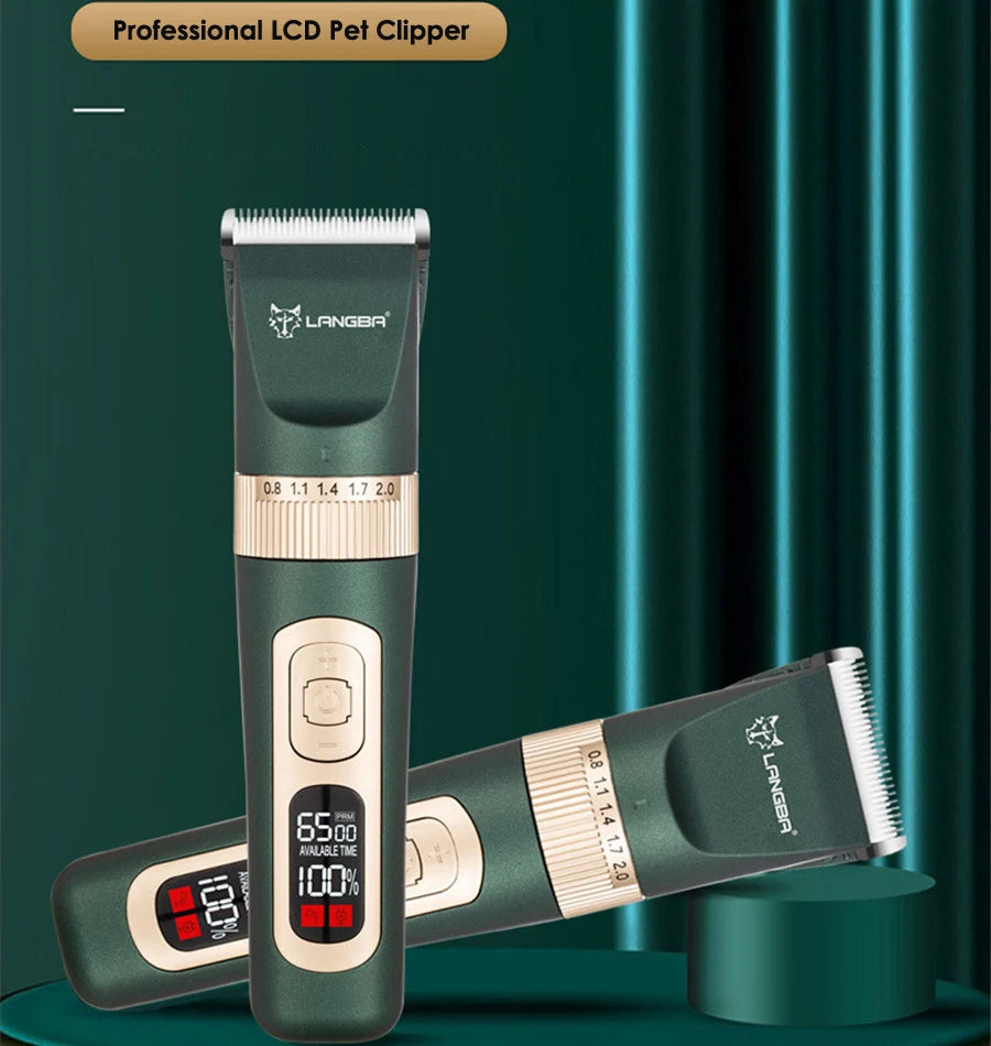 LANGBA Electric Scissors Professional Pet Hair Trimmer Animals Grooming Clippers LCD Display Dog Hair Trimmer Cutters USB