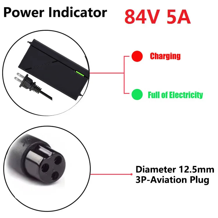 72V Charger 5A 20S Lithium-ion Battery Pack Charger 84V 5A Intelligent Fast Charging EU / US Plug With Cooling Fan