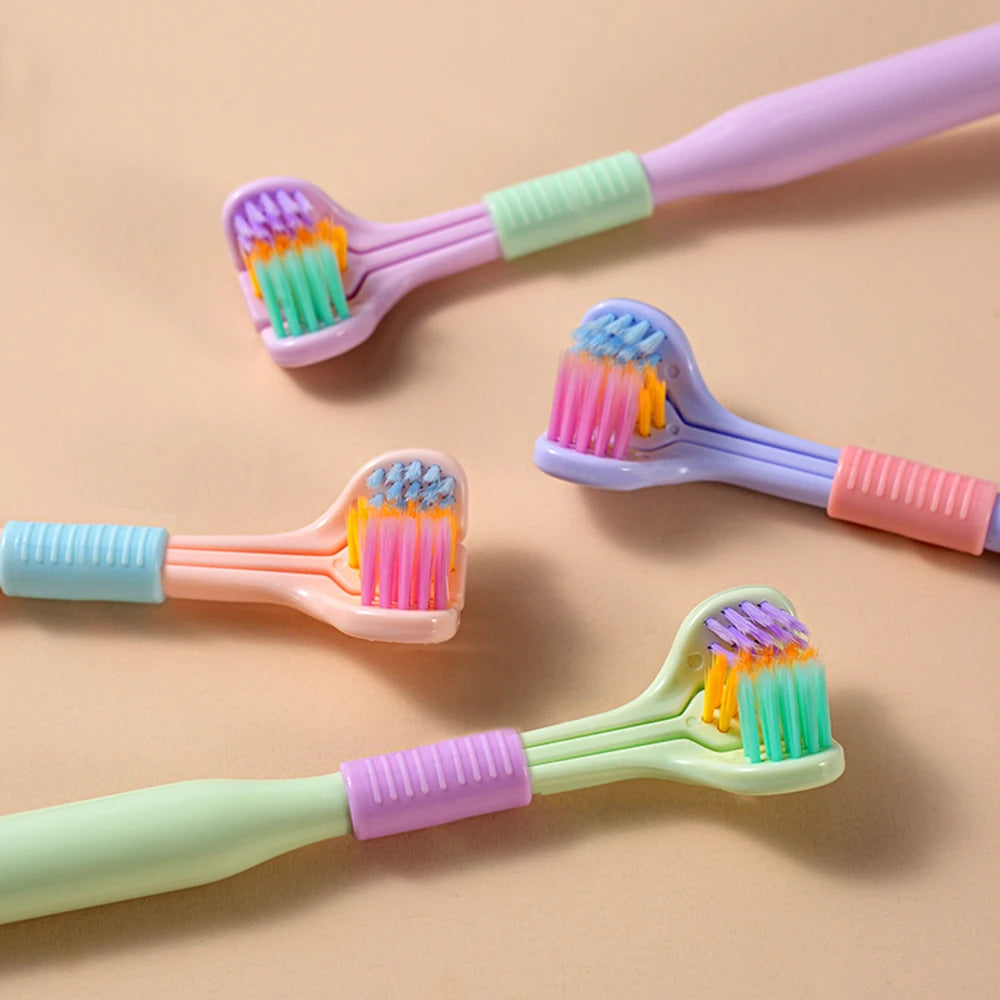 Household 3-Sided Toothbrush with Soft Bristles Comfortable Easy to Use Deep Cleaning Toothbrush for Adults Kids Boys Girls