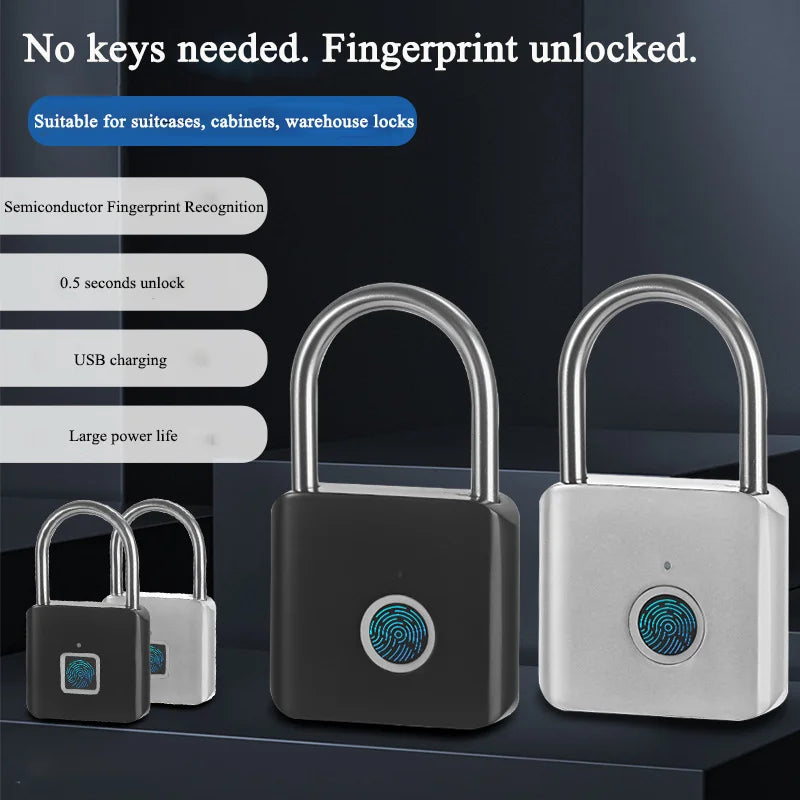 Keyless USB Charging Fingerprint Lock Smart Padlock Waterproof Door Lock 0.2sec Unlock Portable Anti-theft Padlock Zinc for Home
