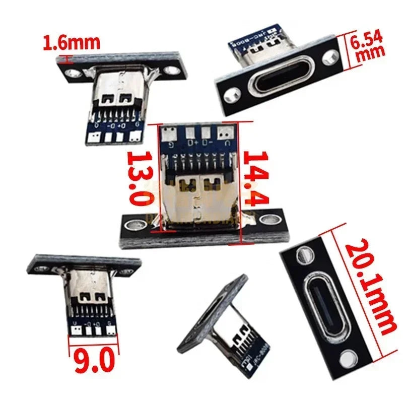 USB 3.1 Type C Socket with Screw Fixing Plate Type-C USB Jack 3.1 Type-C 4Pin 2Pin Female Connector Jack Charging Port