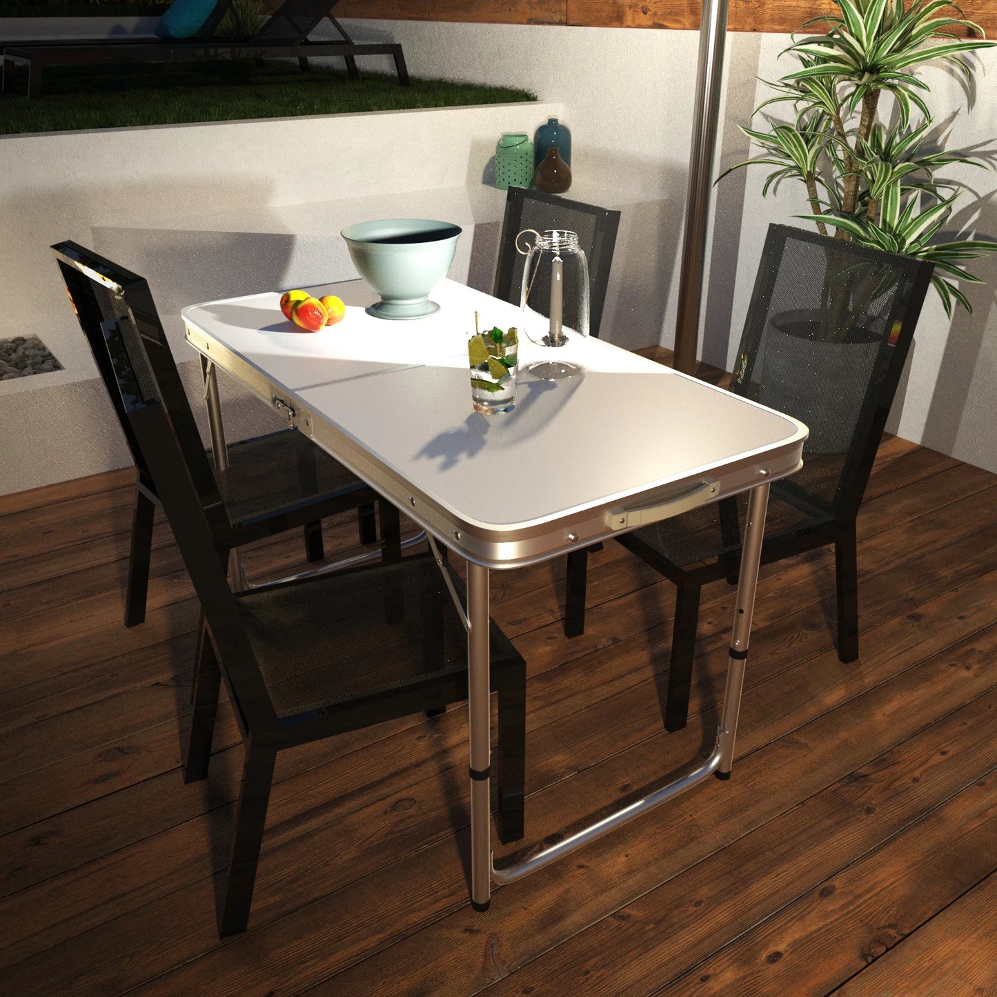 120cm Aluminium Folding Table - Portable Lightweight Camping With Extra Strength Trestle Design, Power Coated Adjustable Height