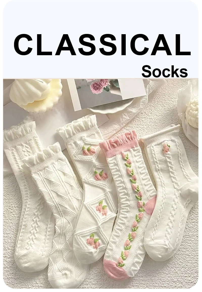 5 Pairs Cute Lace Mid Tube Socks Women's Lolitajk Ruffled Harajuku Style Autumn Winter Soft Versatile Fashionable Girl Socks