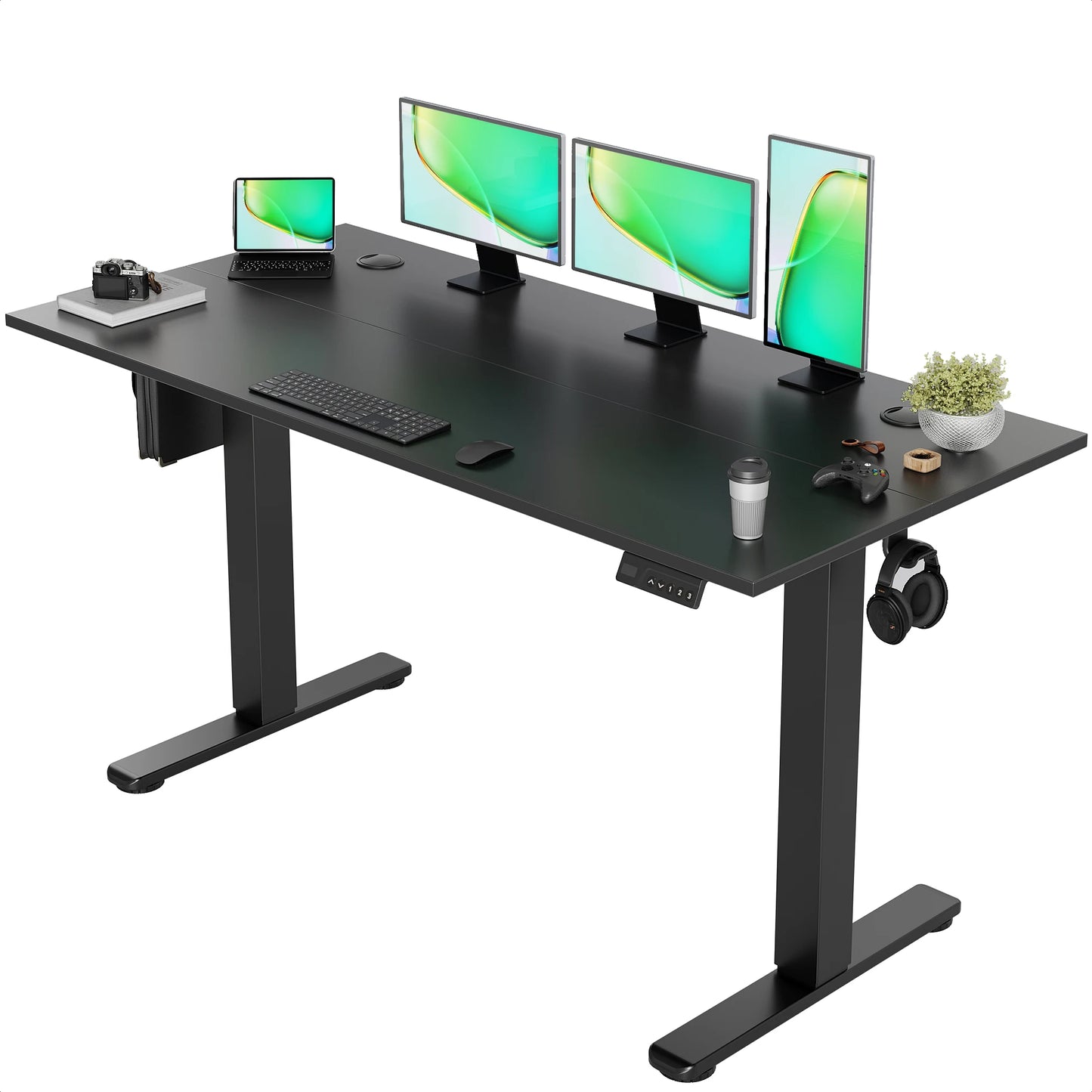 Standing Desk Adjustable Height, Electric Stand With Splice Board for Home Office Computer Workstation, Black