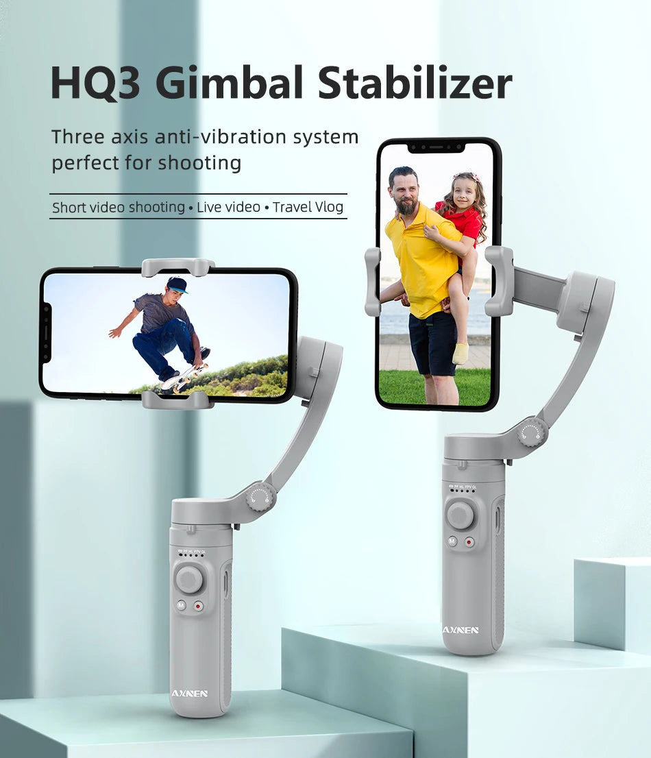 HQ3 3-Axis Gimbal Stabilizer for Smartphone Foldable Handheld Phone Video Record Vlog Anti-Shake Stabilizer for iPhone Android