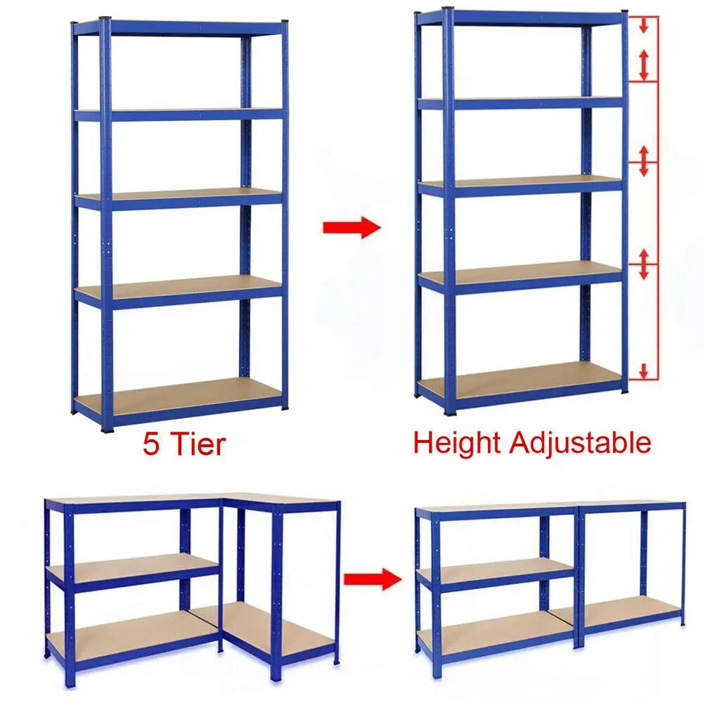 5 Tier Metel Garage Shelf Unit 150x70x30cm, Heavy Duty, Boltless Design, for Warehouse Workshop Office, 875kg Total Capacity