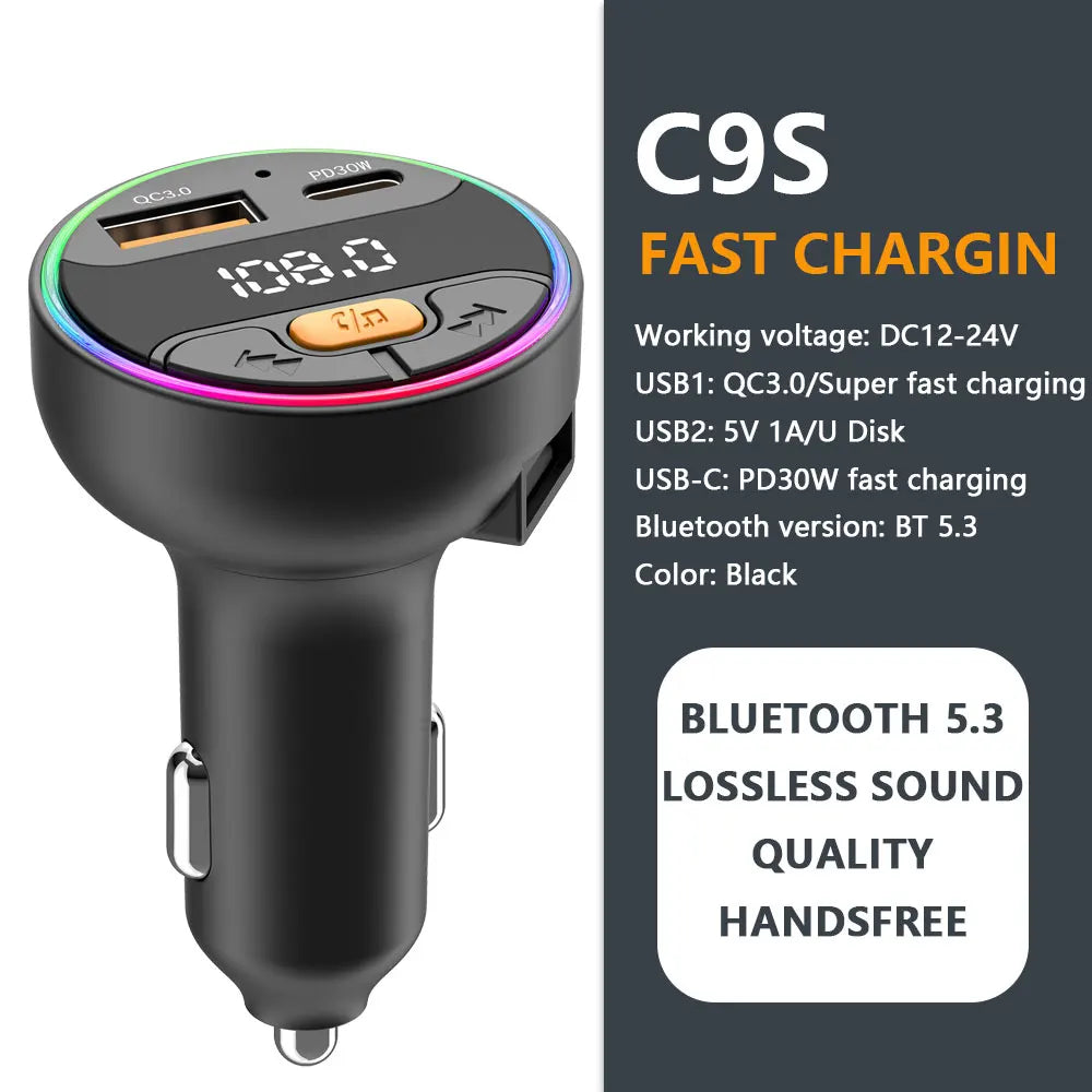 Car FM Transmitter Bluetooth 5.3 Handsfree Wireless Car Kit USB C Car Charger Auto Radio Fm Modulator Mp3 Player Adapter