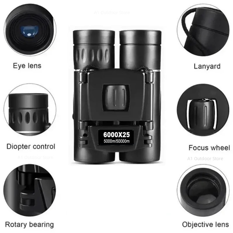 9000x25 HD Zoom Portable Powerful Binoculars Long Range BAK4 Telescope Jumelles Folding Optics for Outdoor Hunting Camping