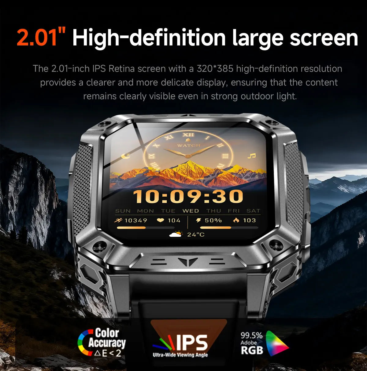 2026 New Built-in 1400mAh Super Large Battery Men Smart Watch Outdoor GPS 2.01"AMOLED Screen 10ATM Waterproof BT Call Smartwatch