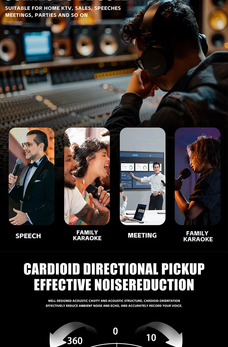 Lenovo Wireless Microphone 2.4G UHF Fixed Frequency 2 Channels Handheld Micphone For Live Party Karaoke Professional Meeting