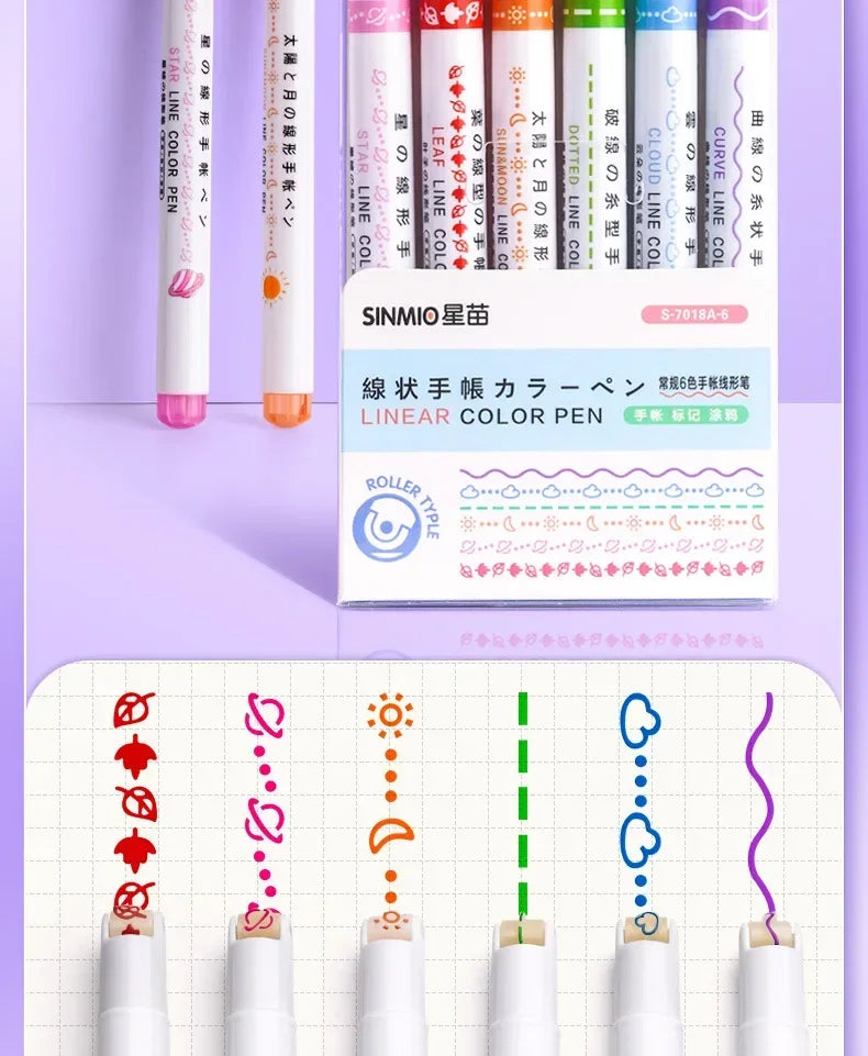 24/3 PCS Kawaii Flowers Line Shaped Highlighter Pens Roller Tip Curve Liner Marker for Writing Journaling Drawing Stationery