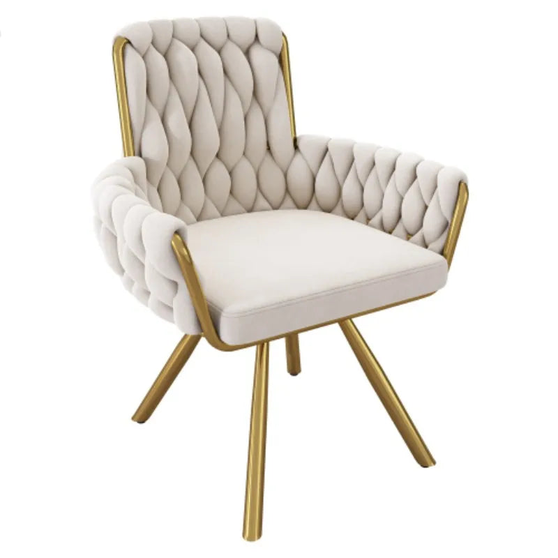 Set of 2/4/6,velvet dining chair,Armchair,single luxurious Leisure swivel chair with four metal support legs,beige