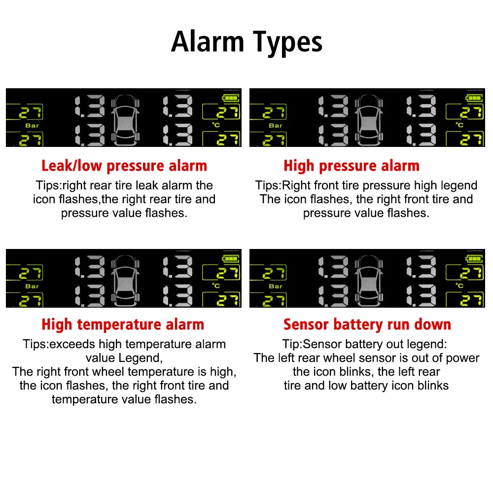 Tire Pressure Monitoring System Temperature Warning New C External Battery Version Sensors Solar TPMS Car Tyre Pressure Monitor