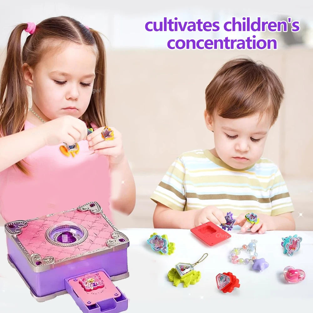 Magic Jewelry Making Kit 3D Magic DIY Jewel Rings Keychain Creative Handmade Craft Box Set for Girls Xmas Birthday Gifts