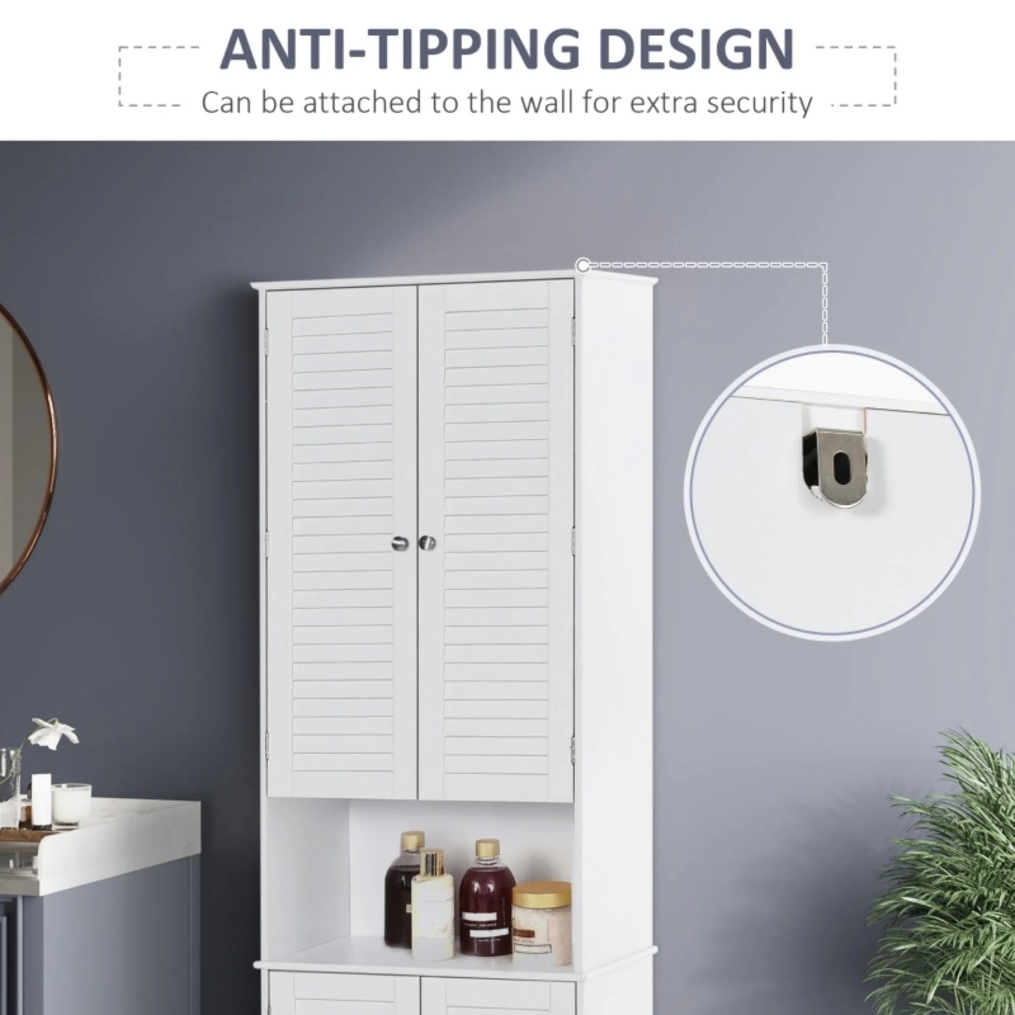 MDF Freestanding 6-Tier Bathroom Storage Cabinet White | UK