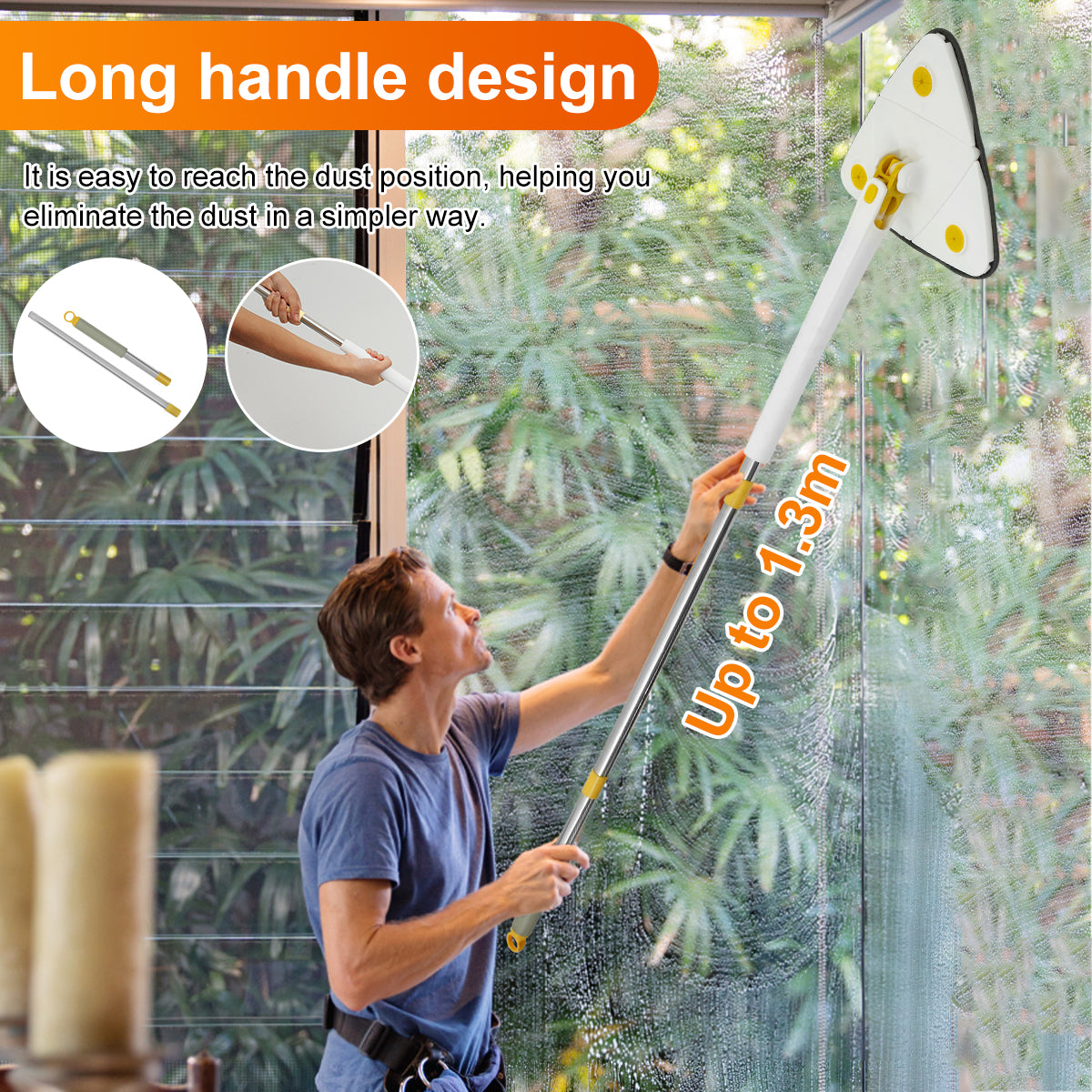 New Telescopic Triangle Mop Adjustable Squeeze Wet and Dry Use Water Absorption 360° Rotatable Spin Cleaning Mop Home Floor Tool