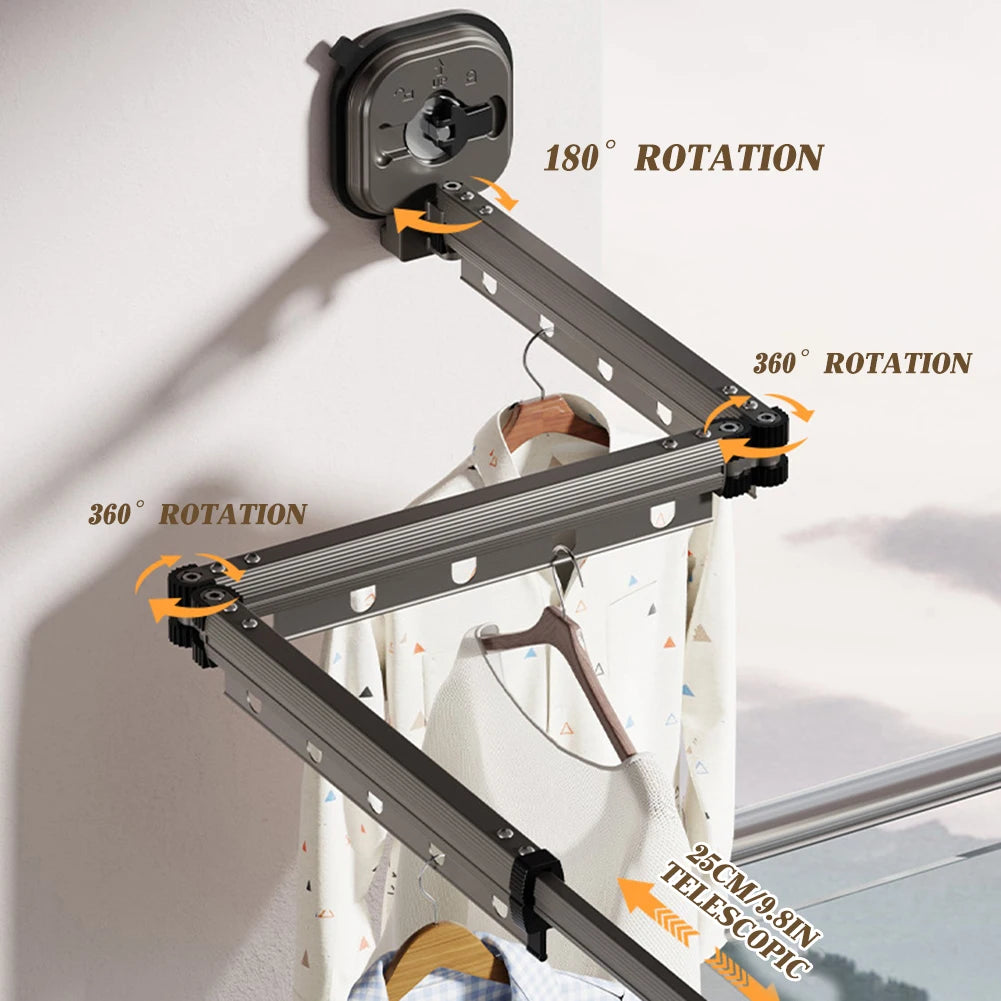 Suction Cup Wall Mount Folding Clothes Drying Rack Space-Saver Mudroom Balcony Invisible Telescopic Clothes Drying Rack Hanger
