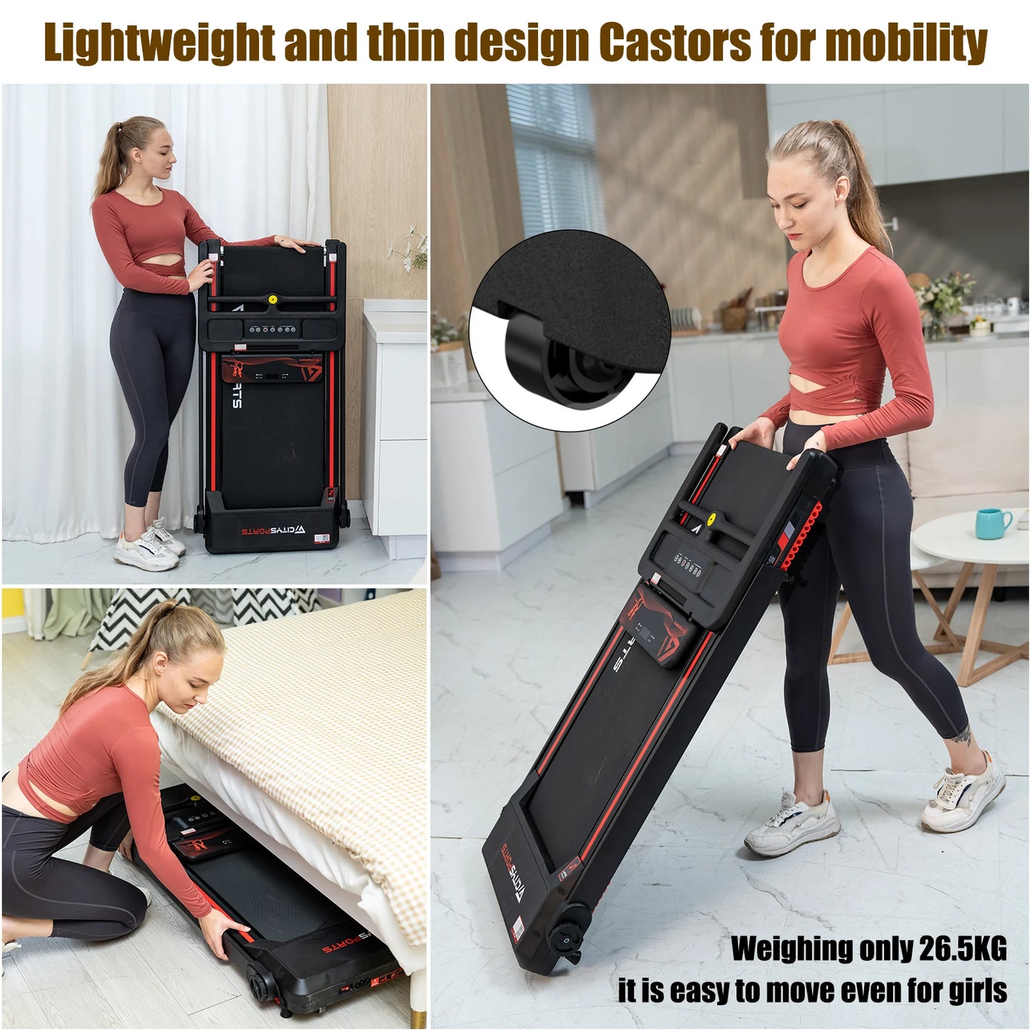 CITYSPORTS PRO Folding Treadmill, Electric Treadmill, 2 in 1 Treadmill for Home Office, 120kg,1-12km/h, APP, Remote Control