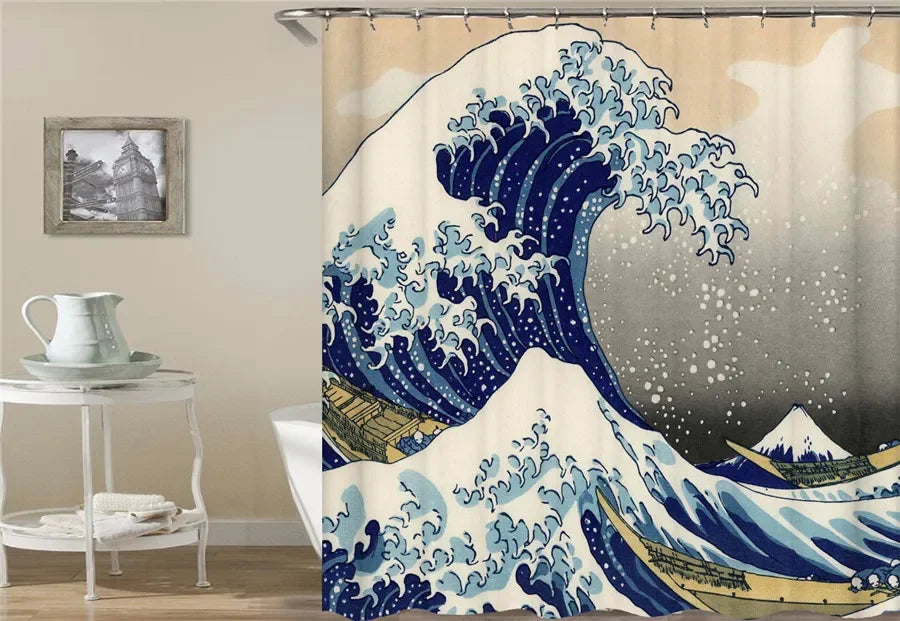 Bath Curtain Sea Beach Shell Starfish Shower Curtains 180*180cm Waterproof Bathroom Home Washable Fabric Bath Screen 12 Hooks