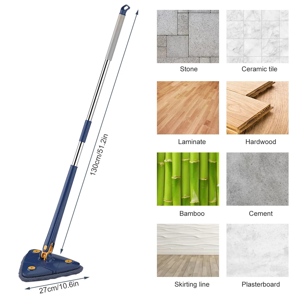 New Telescopic Triangle Mop Adjustable Squeeze Wet and Dry Use Water Absorption 360° Rotatable Spin Cleaning Mop Home Floor Tool