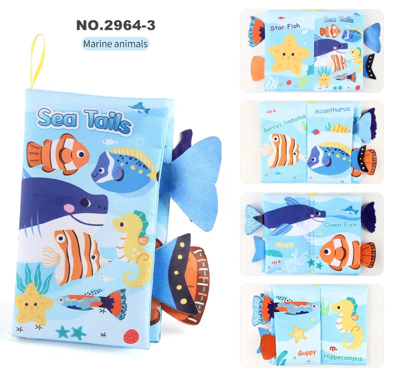 Baby Cloth Book Toys Cartoon Animals Tail  Educational Ringed Paper Cloth Book Toys Enlightenment Baby Toys 0-12 Months Gifts