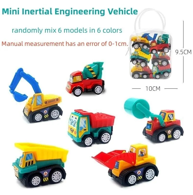 6/12Pcs Mini Inertial Pull Back Engineering Car Set Cartoon Toys Birthday Gift