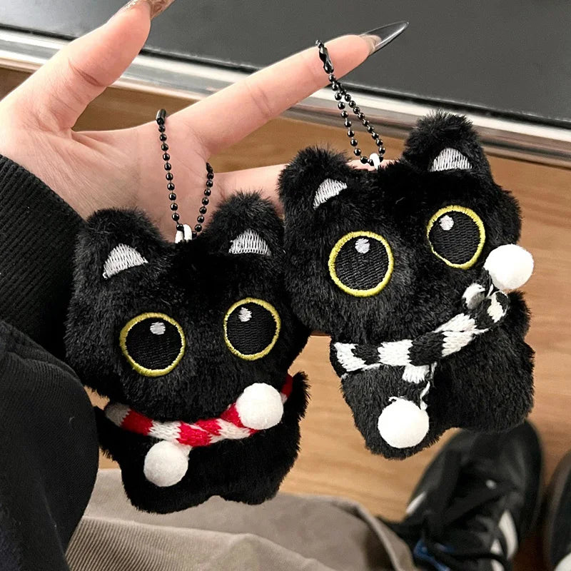 Cute Black Cat Plush Pendant Keychain Pilot Little Black Cat Hanging Backpack Keychain Creative Cat Plush Phone Keychain Gift