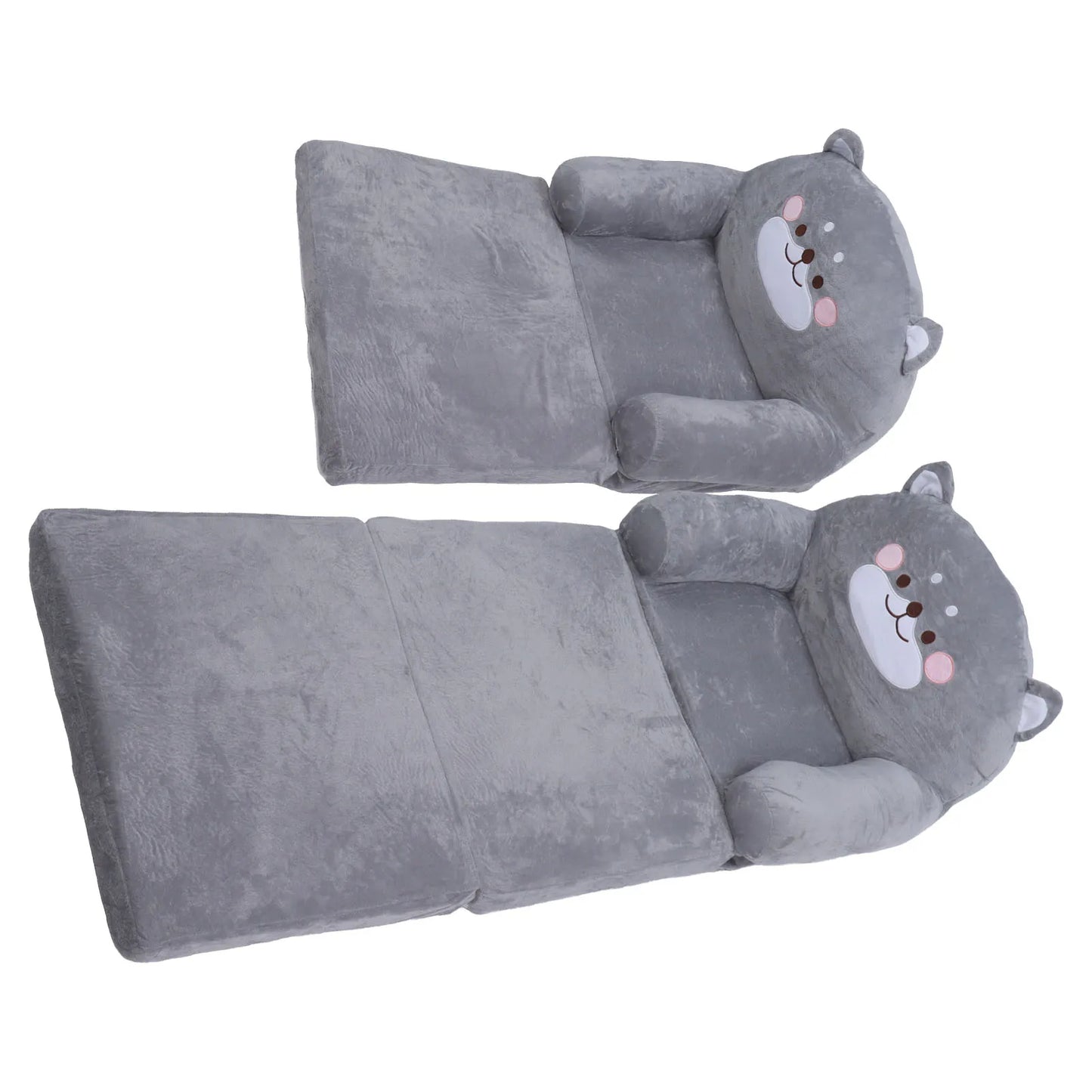 Gray Kids Sofa Easy To Clean Soft Breathable Toddler Chair Stable Backrest Cartoon Gray Dog  Wide Handle for Relaxing