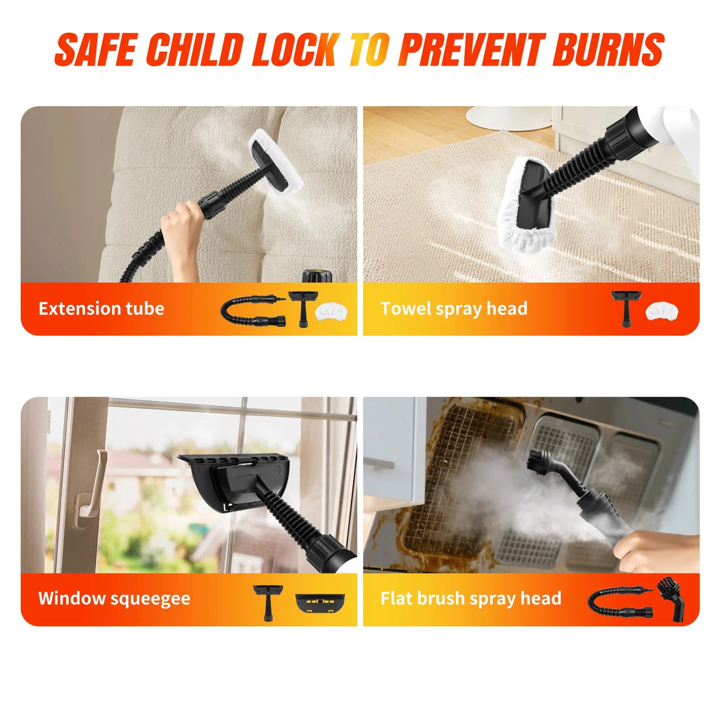 1000W High Pressure Steam Cleaner Cleaning Car Machine IPX4 Steamer with 2.5m Power Cord Steam Gun with 9 Accessory Kit