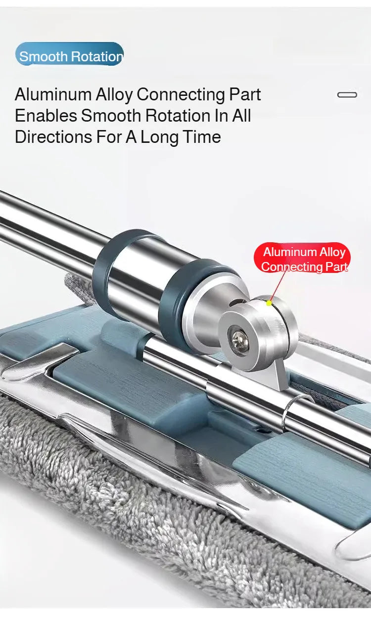Lazymen Steel Clamp Flat Mop No Hand Wash Needed Floor Cleaning Tool Home Use Stainless Steel Pole Fine Fiber Cloth Dust Pusher