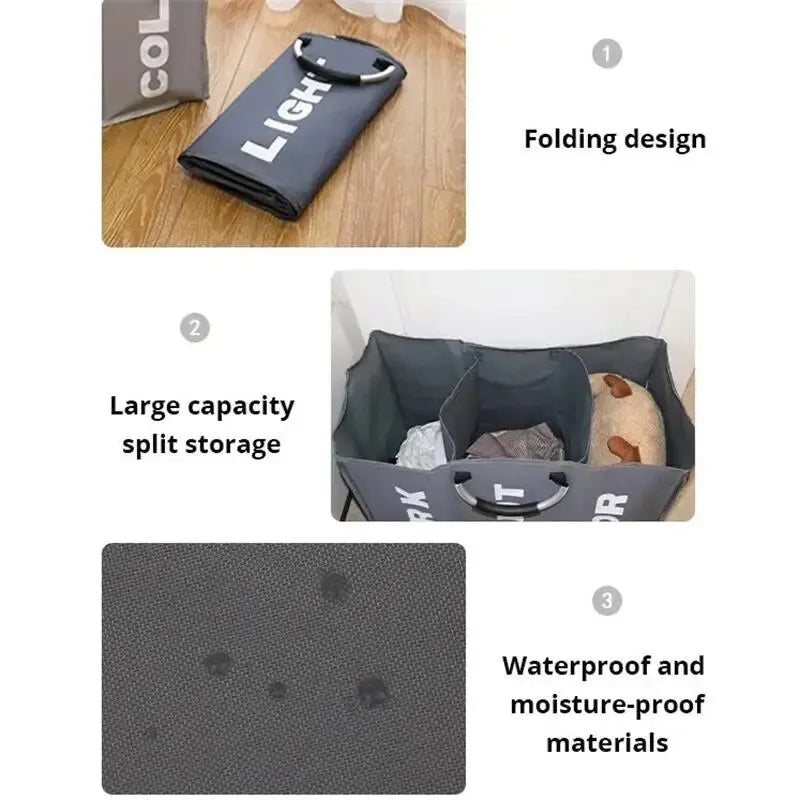 1pc 3 Grids Foldable Laundry Basket Bag Dirty Clothes Laundry Hamper Waterproof Oxford Durable Fabric Dirty Storage Basket