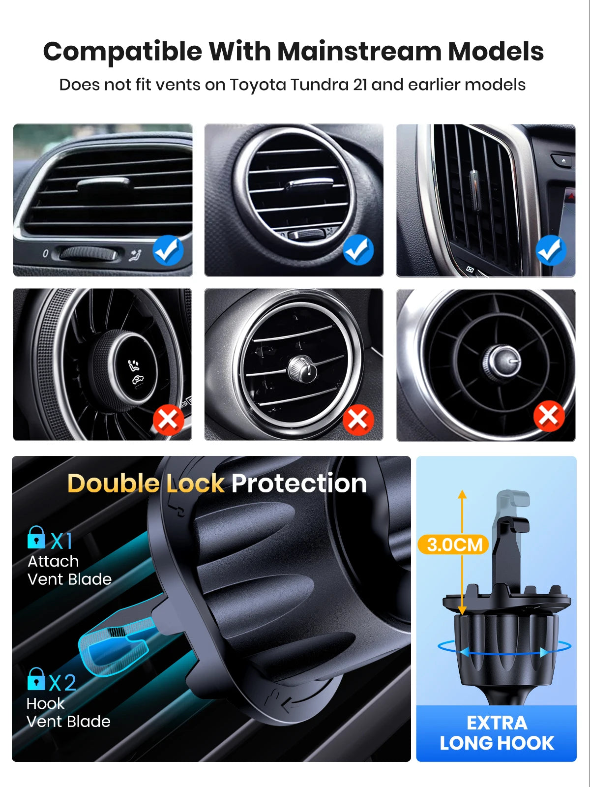 TOPK Magnetic Phone Car Mount Phone Holder for Cars Air Vent Upgrade Hook Clip Car Phone Holder with Strongest Magnet for Phones