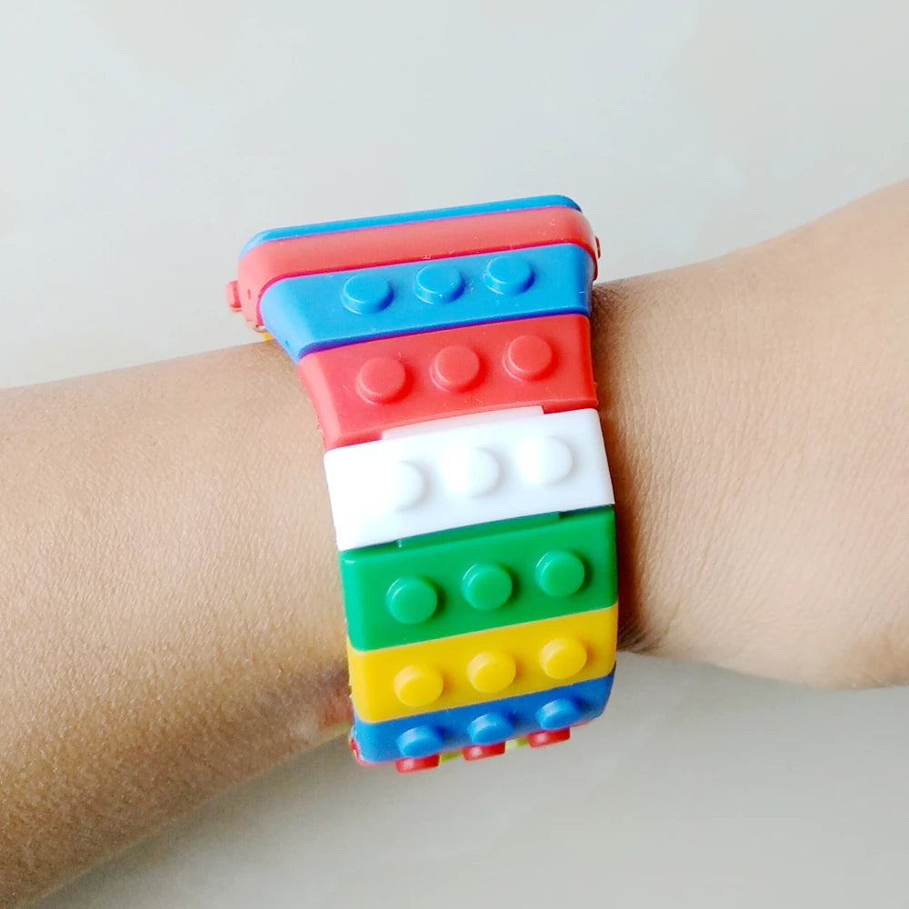 Fashion Students Mens Women Colourful SHHORS Building Blocks Plastic Waterproof Sport Digital Electronic Multifunctional Watches